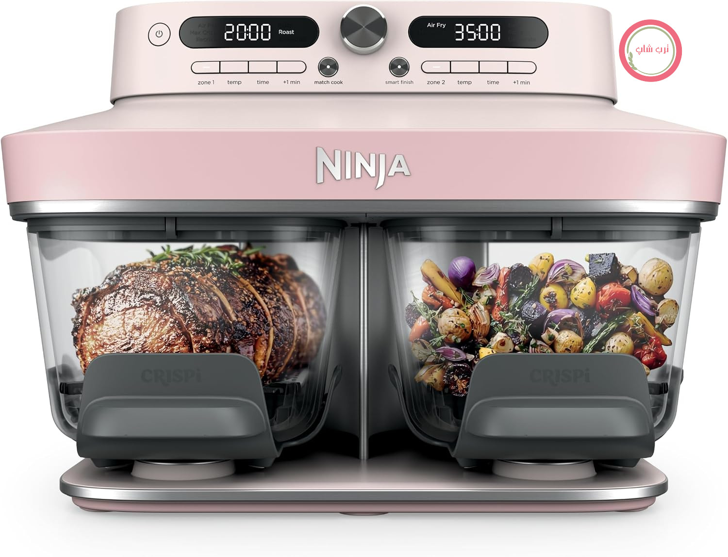 سرخ‌ کن بدون روغن دوقلو نینجا آمریکا CRISPi DualZone مدل Ninja DD102EUPK1 شیشه ای ۷.۶ لیتر، ۸ کاره صورتی